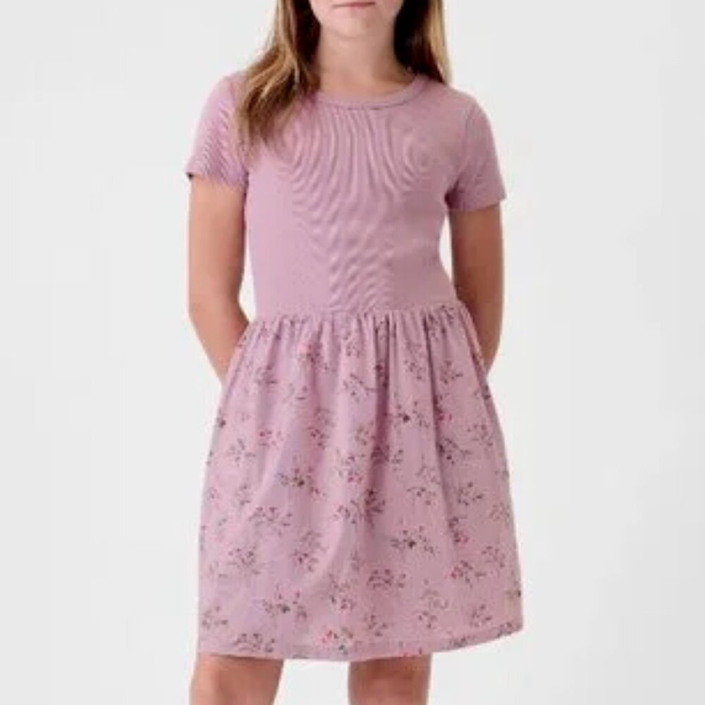 Gap Kids Girls Lilac Purple Short Sleeve Floral Print Skater Dress M